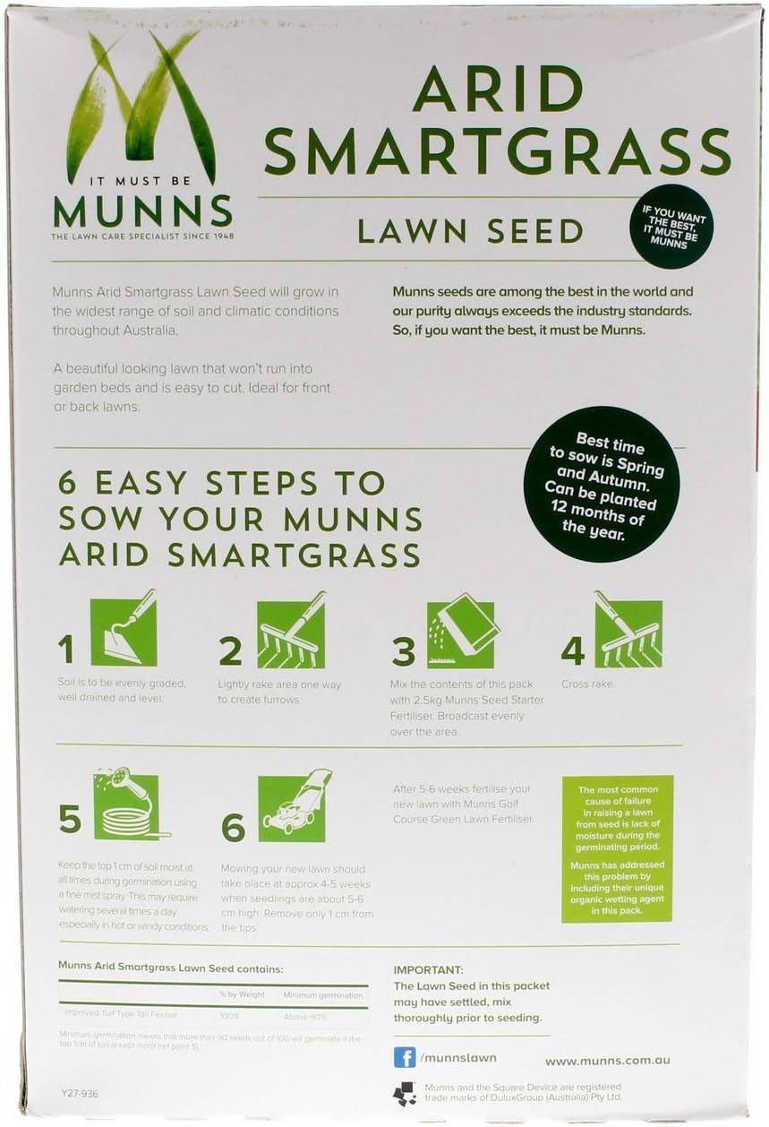 Munns Arid Smartgrass Lawn Seed 1kg