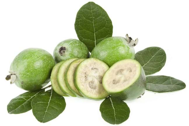 Feijoa fruit halved and whole